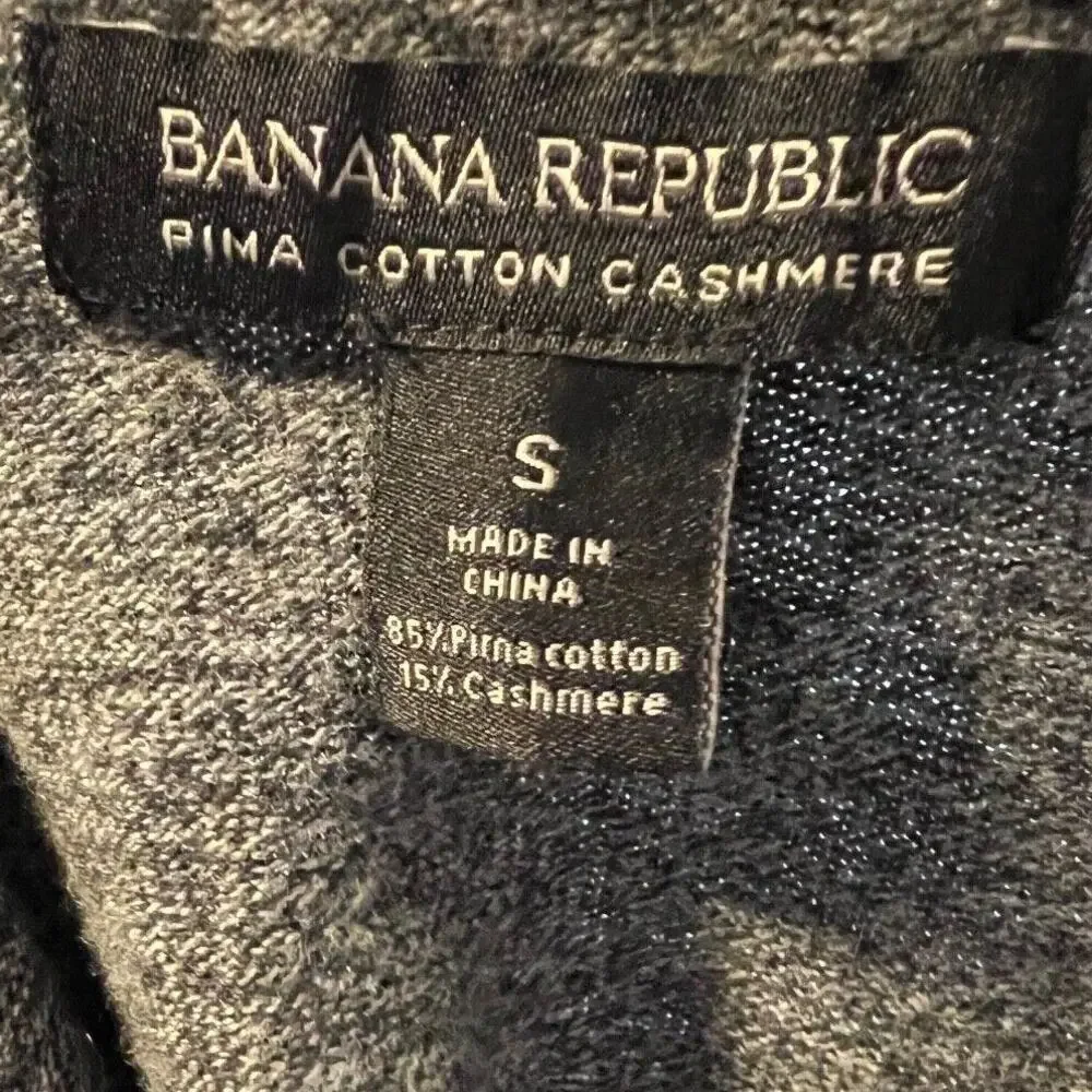 Banana Republic Sweater Mens Small Gray Pima Cotton Cashmere 1/4 Zip Pullover